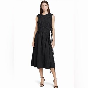 Rejina Pyo Black Ruched Drawstring Midi Dress Sleeveless Small